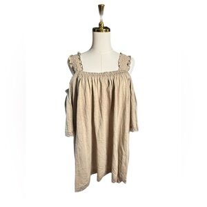 Cato Beige Cold-Shoulder Ruffle Strap Top Tan with Lace Accent Size 22 / 24